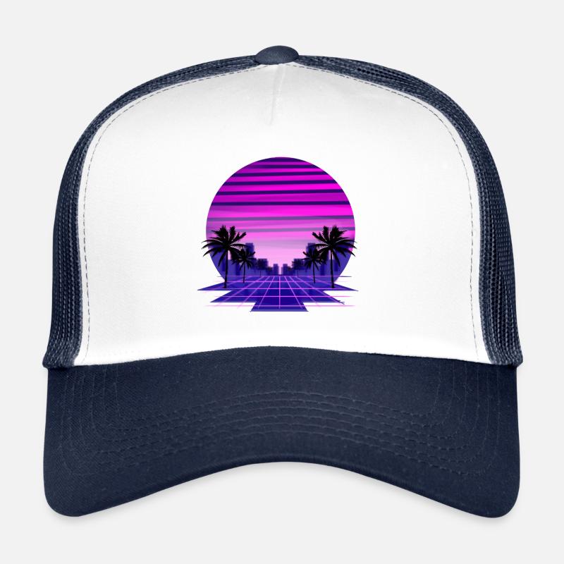 Miami Retro - retrowave - synthwave - Casquette trucker - blanc/marine