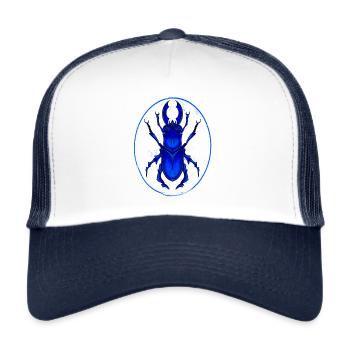 Insecte scarabée / dessin de scarabée / tatouage - Casquette trucker  - blanc/marine - Devant