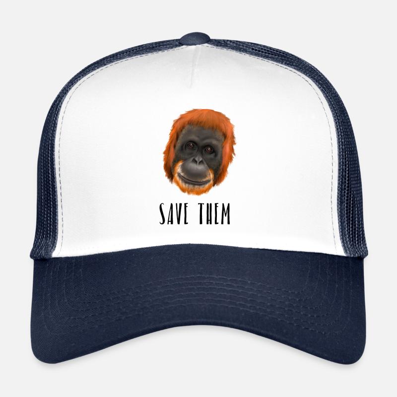 Monkey Ape Orang Utan - save them - Trucker Cap - Weiß/Navy