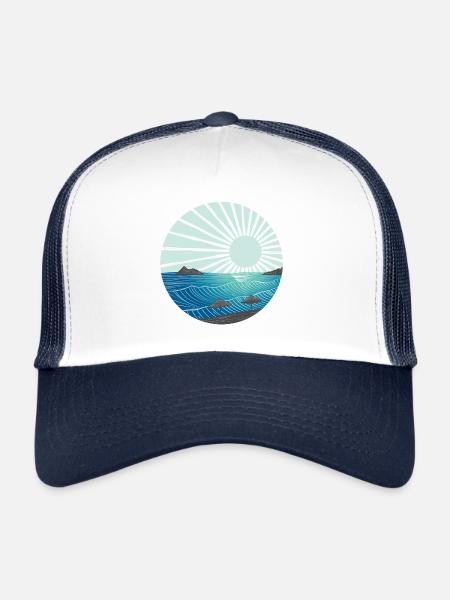 Coucher de soleil à la mer - Casquette trucker  - blanc/marine - Devant