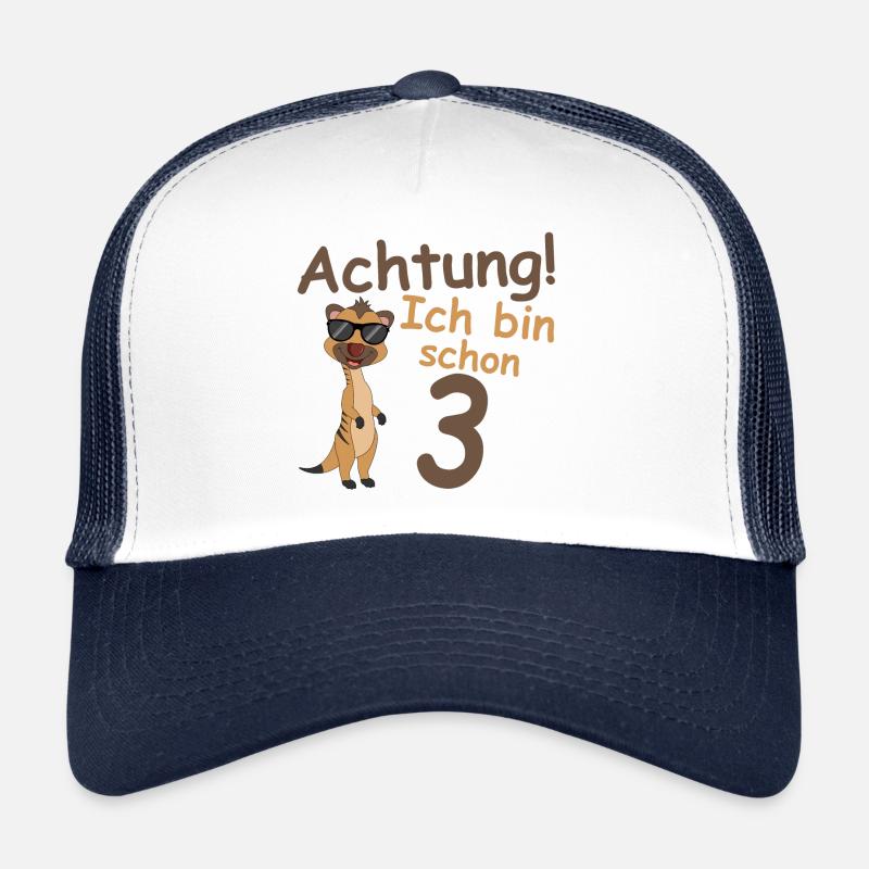 Geburtstagsshirt 3 jahr Erdmännchen baby Mädchen - Trucker Cap - Weiß/Navy