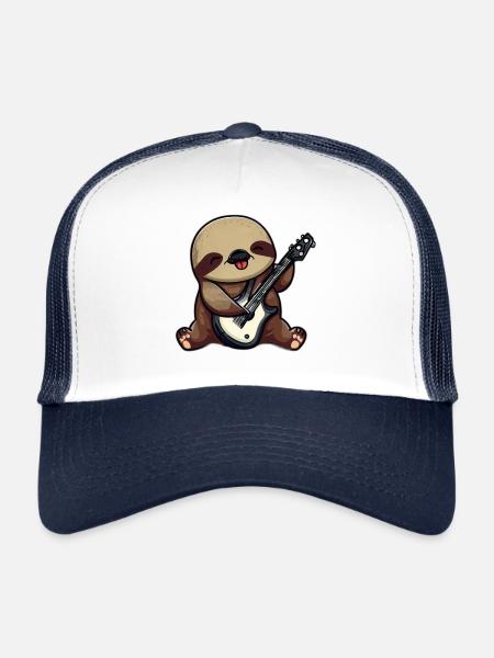 Faultier mit Gitarre - Trucker Cap - Weiß/Navy