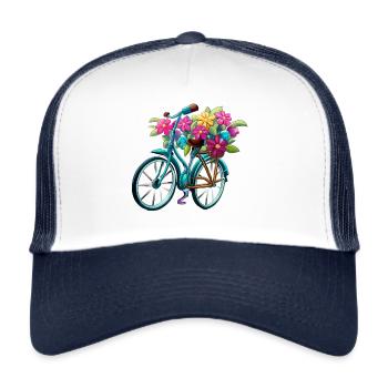 Vélo avec des fleurs - Casquette trucker  - blanc/marine - Devant