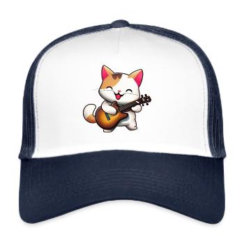 Cat with guitar - Trucker Cap - white/navy - Front