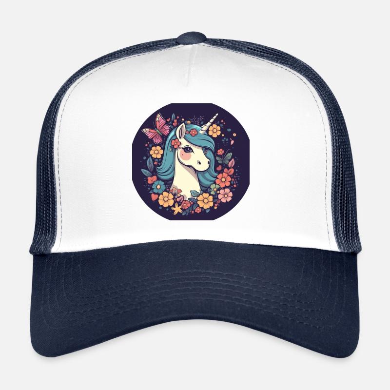 Elegantes Einhorn mit Schmetterling Blumen Trucker Cap