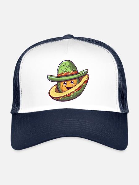 Avocat avec chapeau sombrero mexicain - Casquette trucker  - blanc/marine - Devant