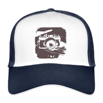 Vintage Camera gris, bnw - Casquette trucker  - blanc/marine - Devant