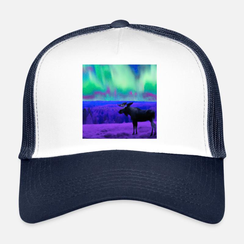 Moose looking at aurora borealis Trucker Cap