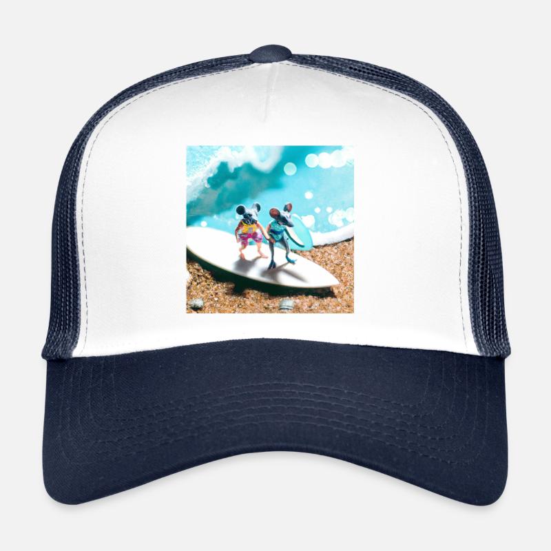 Zwei Mäuse auf dem Surfboard - Trucker Cap - Weiß/Navy