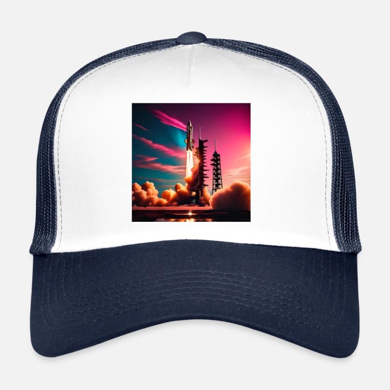 Lancement d’une fusée au coucher du soleil Casquette trucker 
