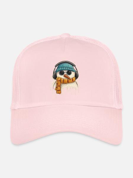 Groovy Funky Pop Art Snowman DJ with Headphones - Trucker Cap - pale pink - Front