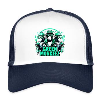 Green Monkeez Sprayer Graffiti Apes - raffstaff ® - Trucker Cap - Weiß/Navy - Vorne