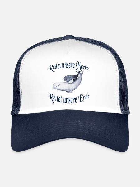 Sauvez notre T-shirt mignon de baleine avec l'enfant - Casquette trucker  - blanc/marine - Devant