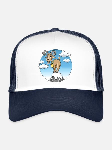 Mountain Goat Goat on Mountain Peak Mountains Cartoon - Trucker Cap - white/navy - Front