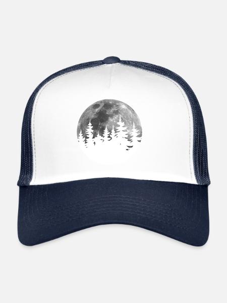 Forêt de sapins dans la pleine lune nature - Casquette trucker  - blanc/marine - Devant