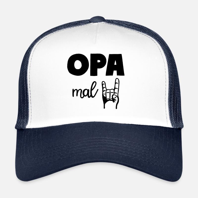 Opa mal Zwei 2 Kinder Rock'n' Roll Großvater - Trucker Cap - Weiß/Navy