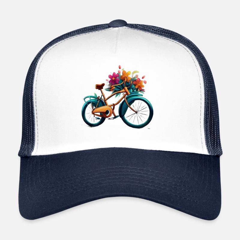 Fahrrad mit Blumen - Trucker Cap - Weiß/Navy