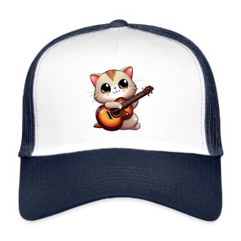 Cat with guitar - Trucker Cap - white/navy - Front
