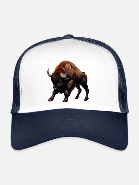Cow, Ox, Bull, Bison - Animal Design - Trucker Cap - white/navy - Front