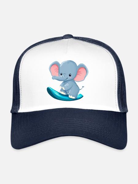 Surfer Elephant, Adventurous Animal Design - Trucker Cap - white/navy - Front