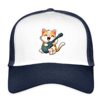 Cat with guitar - Trucker Cap - white/navy - Front