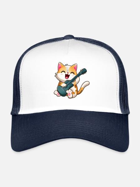 Cat with guitar - Trucker Cap - white/navy - Front