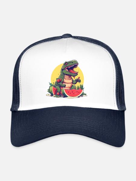 Dino T-Rex au melon et fraise - Sunset Design - Casquette trucker  - blanc/marine - Devant