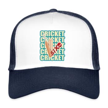 Cricket bat and ball hit for six - Trucker Cap - white/navy - Front