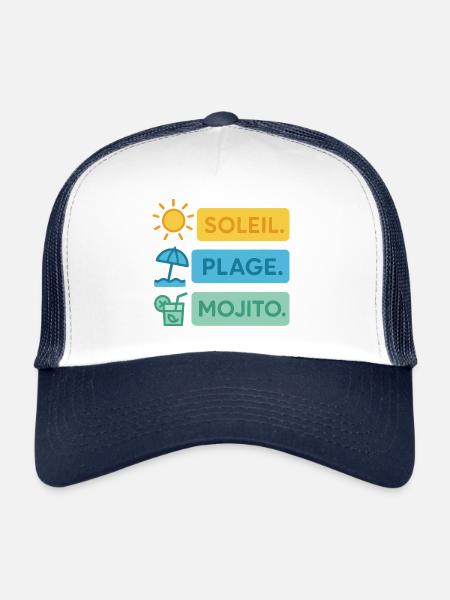 soleil plage mojito humour - Casquette trucker  - blanc/marine - Devant