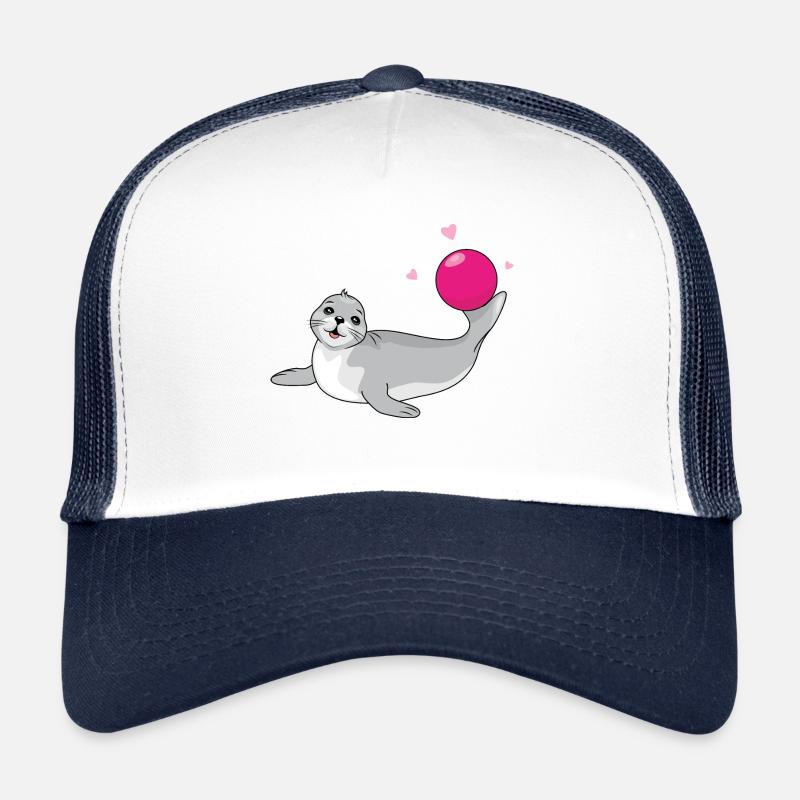 Bébé phoque drôle avec ballon et coeurs Casquette trucker 