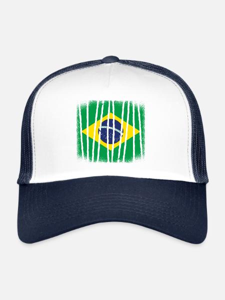 Brésil Drapeau Brésilien Drapeau Amérique du Sud - Casquette trucker  - blanc/marine - Devant