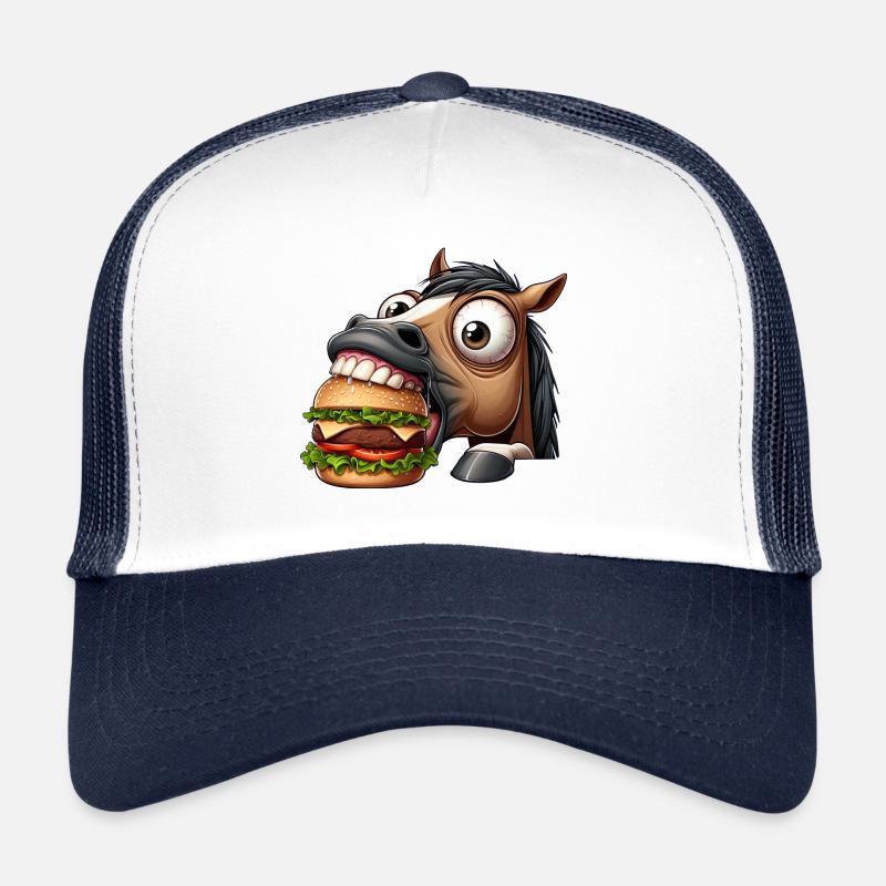 Horse with hamburger fast food funny Trucker Cap