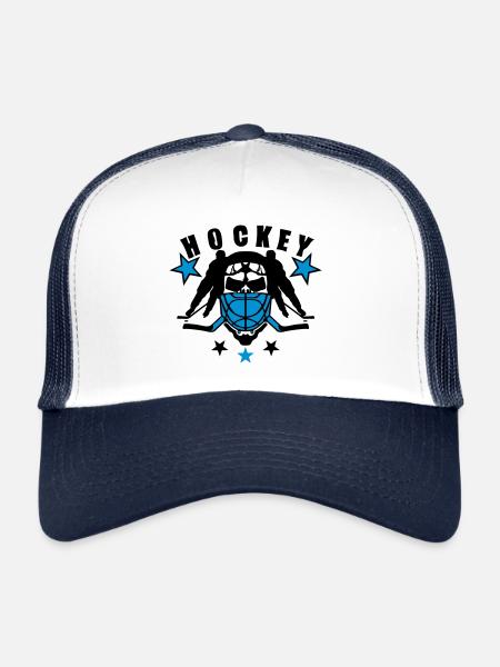 hockey crosse tete mort casque joueur player logo - Casquette trucker  - blanc/marine - Devant