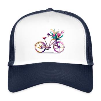 Vélo avec des fleurs - Casquette trucker  - blanc/marine - Devant