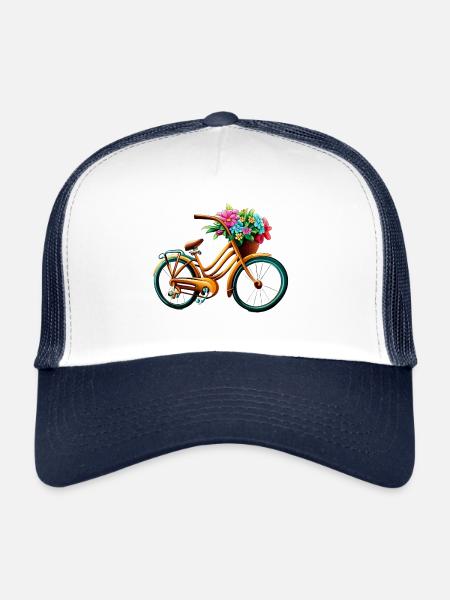Fahrrad mit Blumen - Trucker Cap - Weiß/Navy - Vorne