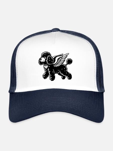 Caniche noir et blanc avec collier et - Casquette trucker  - blanc/marine - Devant
