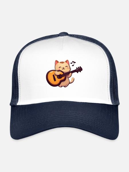 Cat making music - Trucker Cap - white/navy - Front