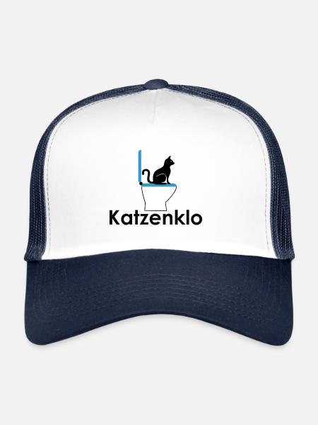 Bac à litière bleu avec écriture - Casquette trucker  - blanc/marine - Devant