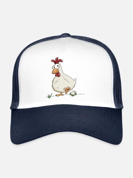funny chicken with egg farmer chickens gift - Trucker Cap - white/navy - Front