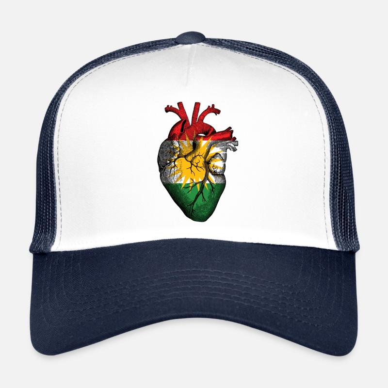 Flagge Kurdistan gemalt auf anatomisches Herz - Trucker Cap - Weiß/Navy