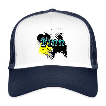 Name Finn Vorname Cooler Graffiti Stil - Trucker Cap - Weiß/Navy - Vorne