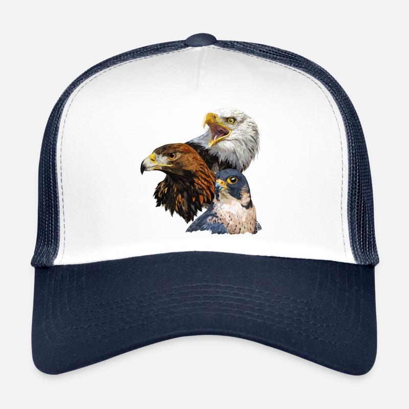 Weißkopfseeadler, Steinadler und Wanderfalke - Trucker Cap - Weiß/Navy