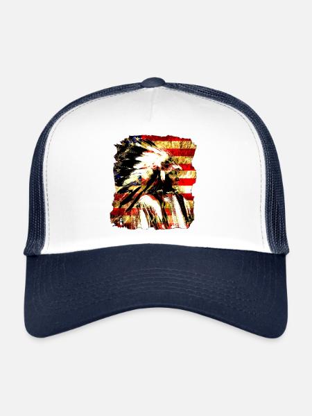 Chef collage sur USA Drapeau 2 - Casquette trucker  - blanc/marine - Devant