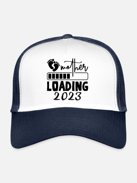 Maman chargeant 2023, future maman 2023 - Casquette trucker  - blanc/marine - Devant