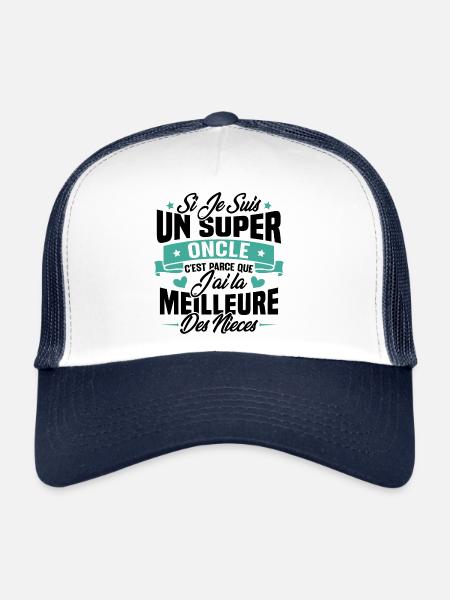 Super Oncle - Humour Cadeau Nièce Tonton - Casquette trucker  - blanc/marine - Devant