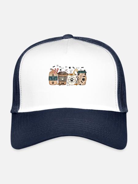 Dog mom coffee lover, warm cozy winter, latte iced - Trucker Cap - white/navy - Front