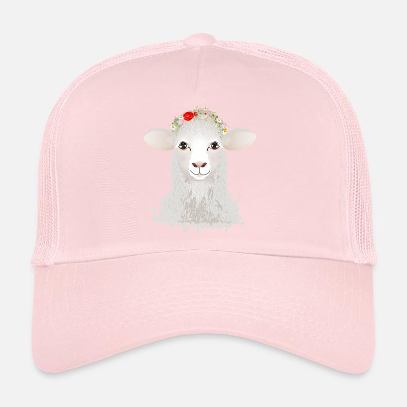 Un mouton mignon avec une couronne de printemps Casquette trucker 
