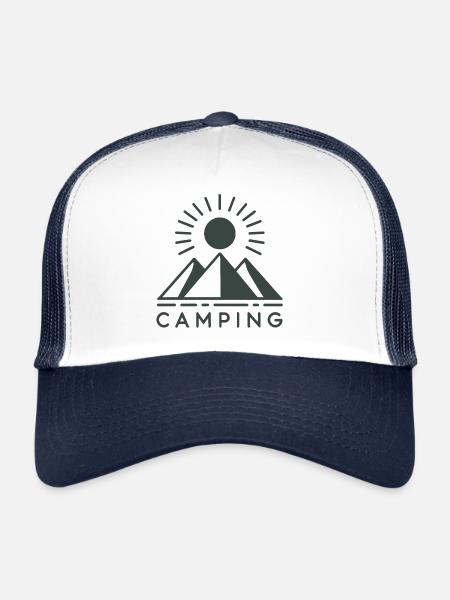 Camping-Ikone - Berge & Sonne - Trucker Cap - Weiß/Navy - Vorne