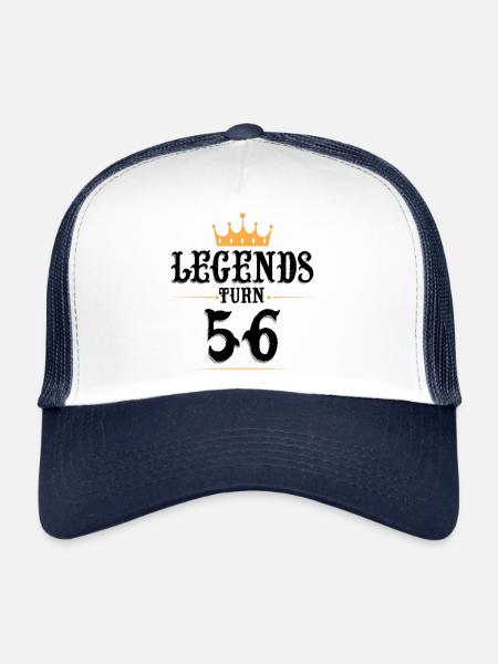 56 Anniversaire, Légendes fête ses 56 ans - Casquette trucker  - blanc/marine - Devant