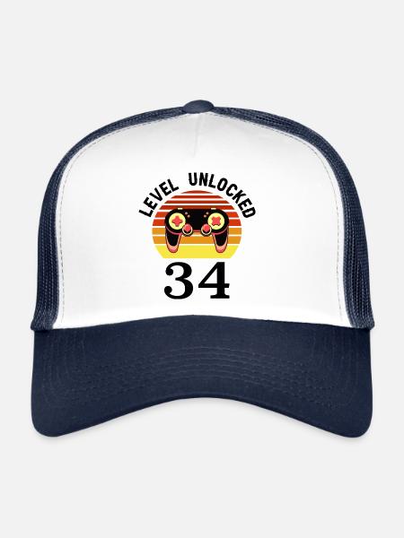 Level 34 unlocked 34 Birthday 34 years old - Trucker Cap - white/navy - Front